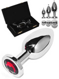 Rosebud Stainless Steel Buttplug With Red Crystal - Large
