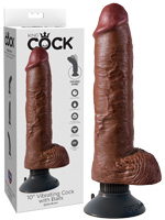 King Cock - 10 inch Vibrating Cock with Balls Brown