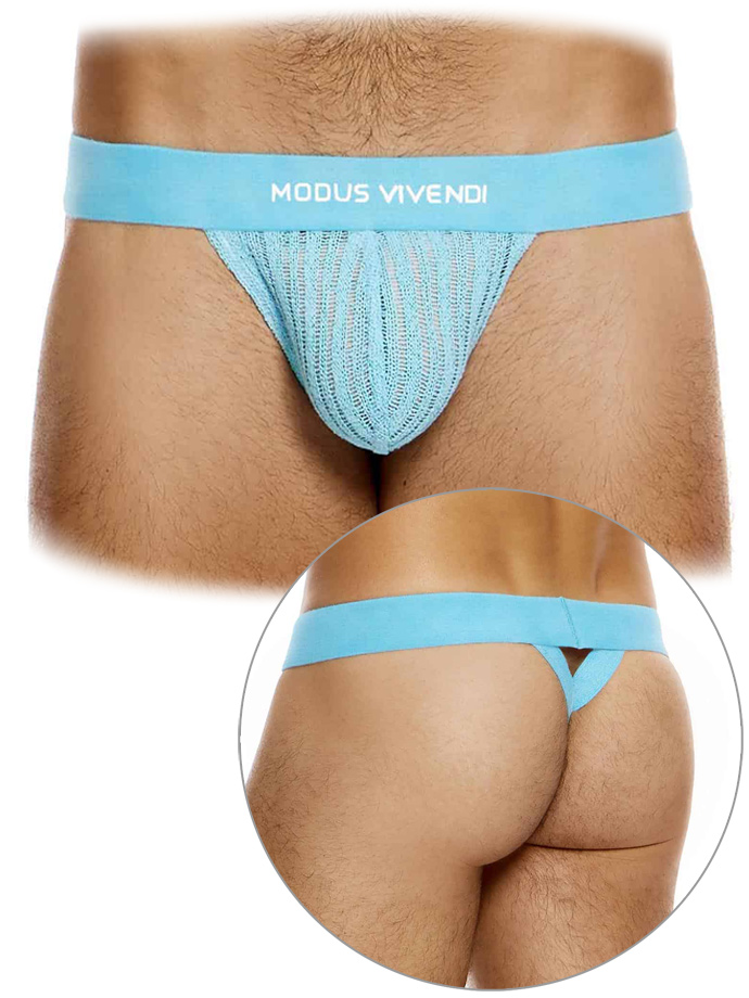 Striped Crochet Thong - Light Blue