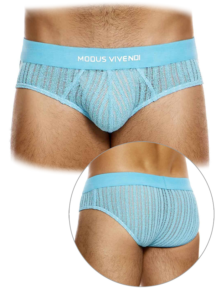 Striped Crochet Classic Brief - Light Blue