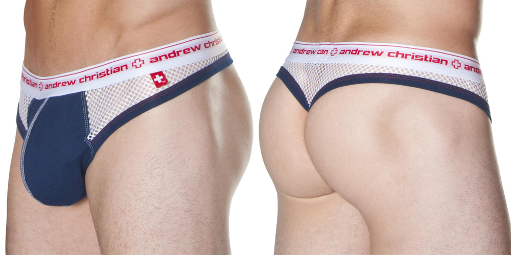 NL - Andrew Christian - Super Mesh Thong with Show Tech wei�/nav