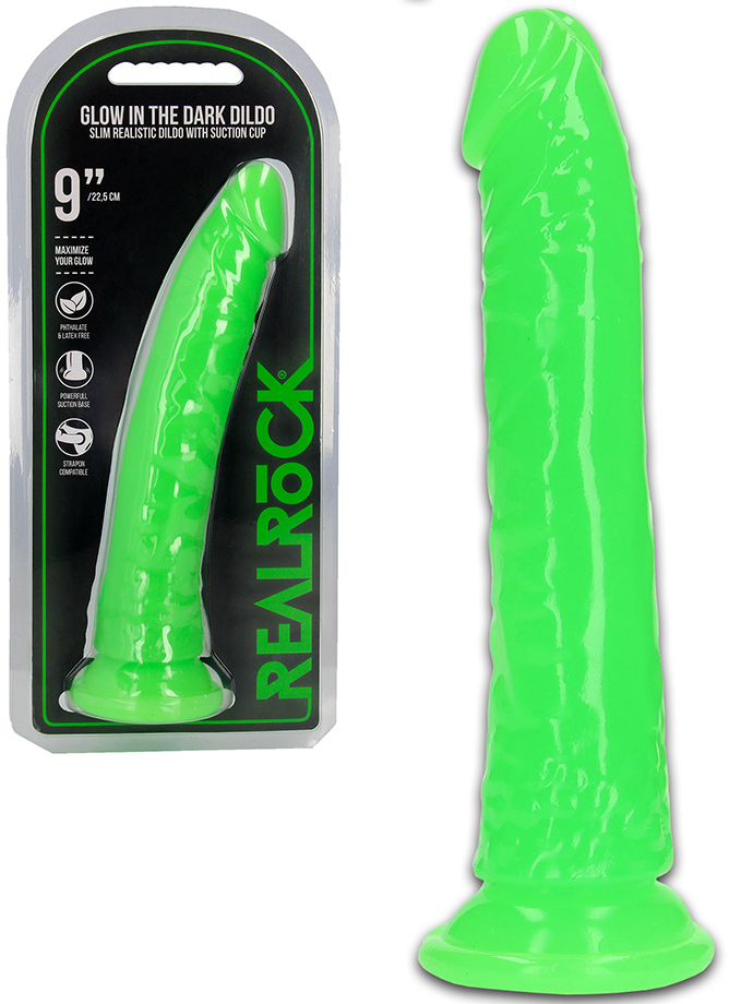 RealRock - Dildo 9 inch ohne Hoden - Glow in the Dark